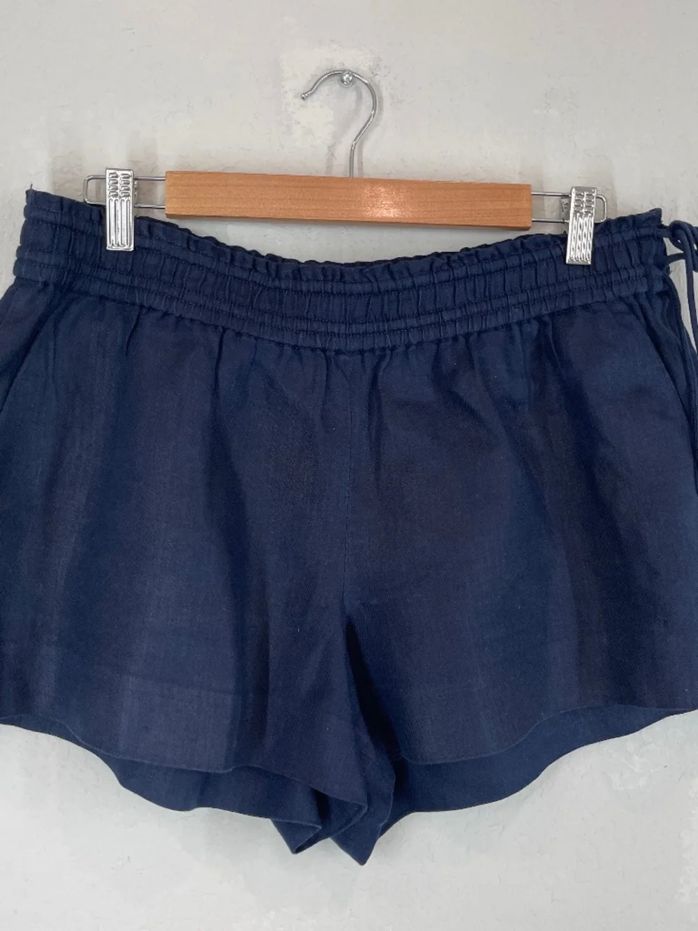 J Crew Linen Shorts Women's Size M Navy Blue Pockets Elastic Waist 3